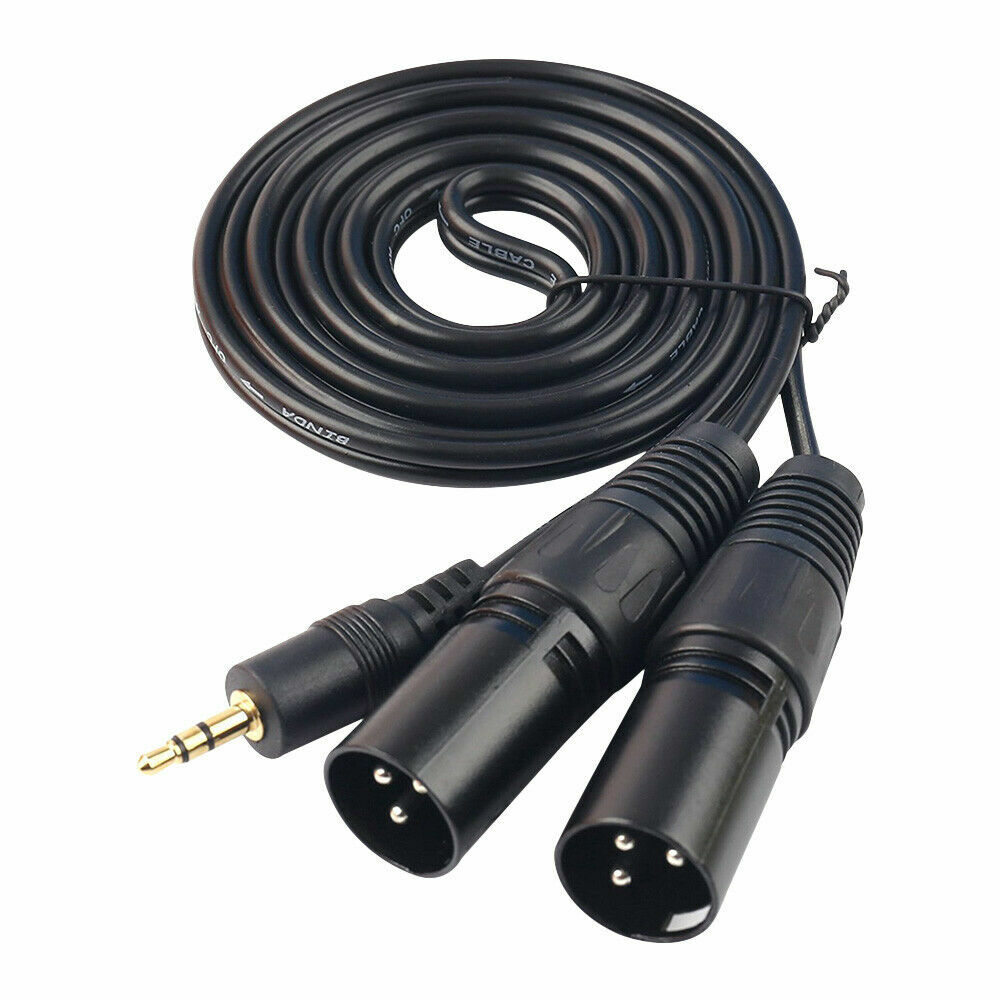 1.5m 5ft 3.5mm Male Stereo Aux Audio to Twin 2 x Male XLR Lead Signal Cable Cord