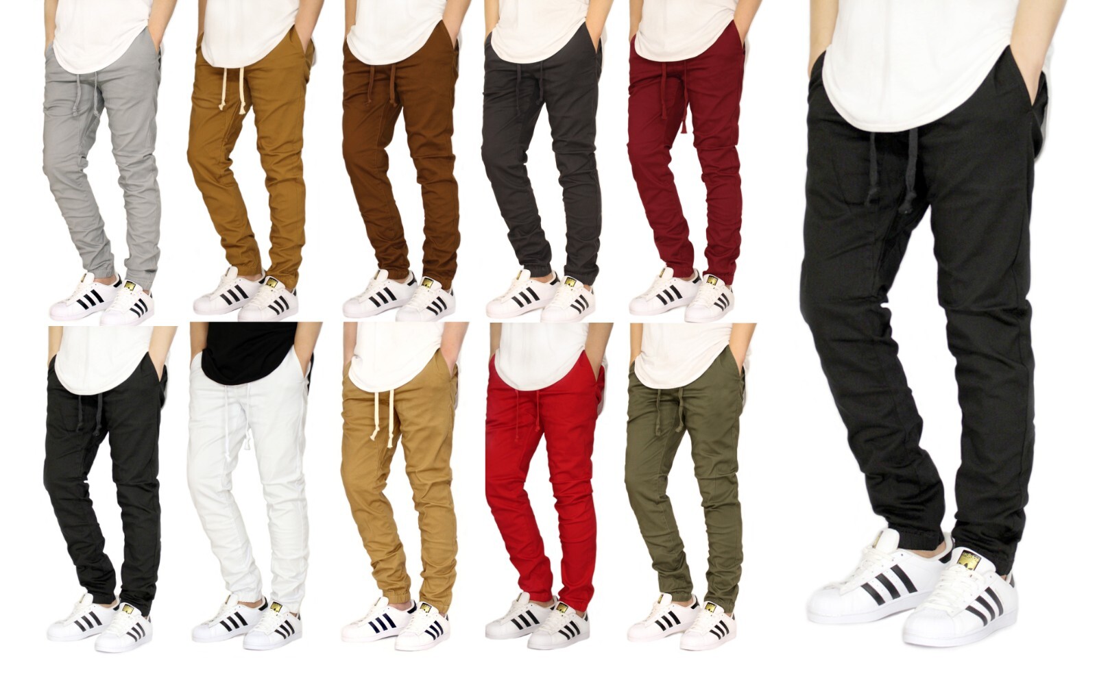 NEW MEN'S STRETCH TWILL SKINNY CHINO JOGGER PANTS SIZE S-5XL BIKER
