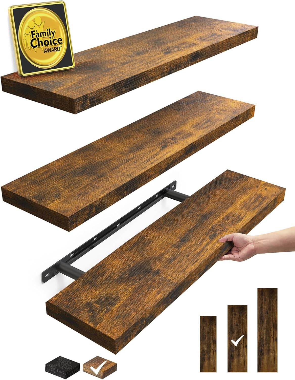Rustic Brown Hanging Shelves 3 Pack 22.5"