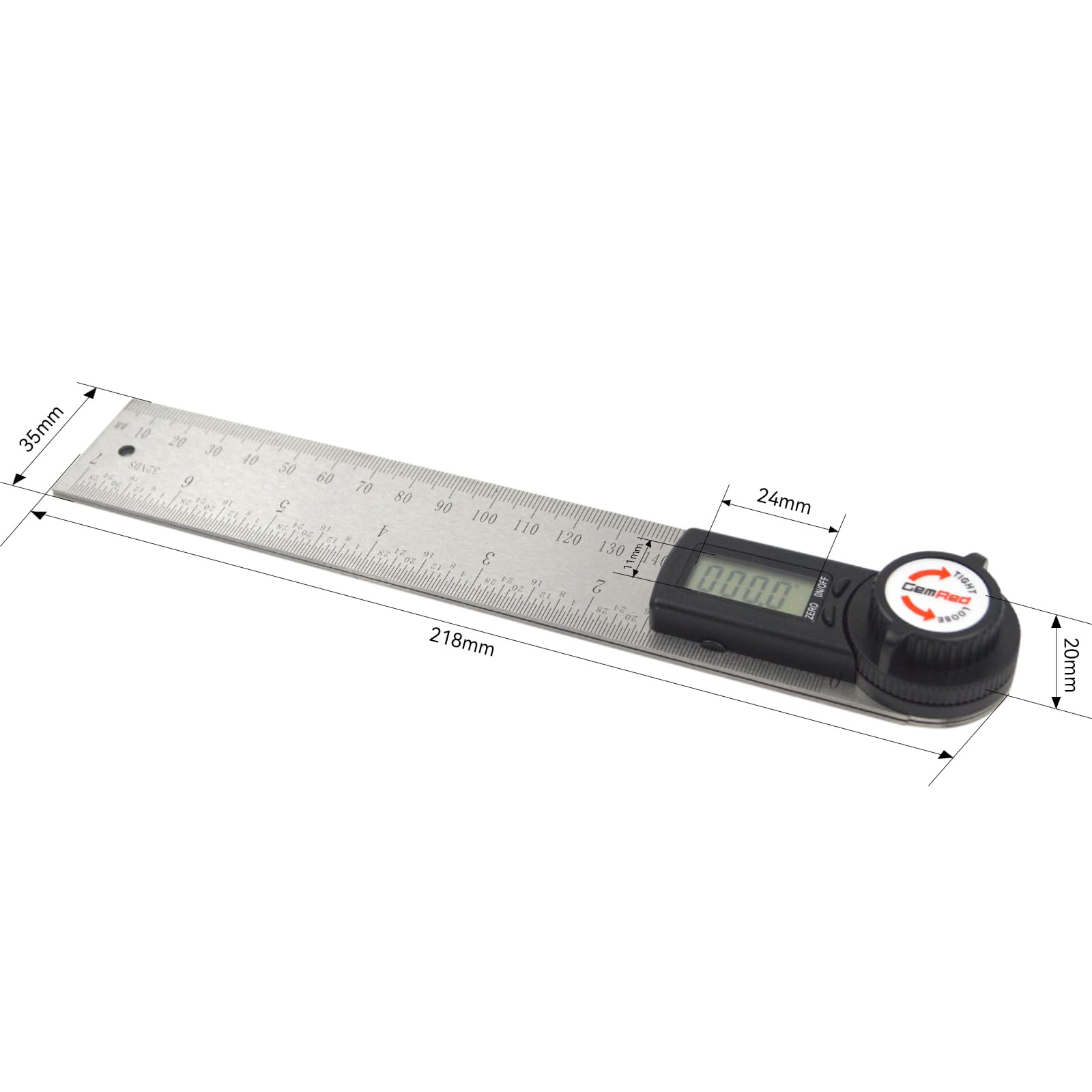 82305 Digital Angle Finder Protractor Stainless steel 7inch 200mm Black Button