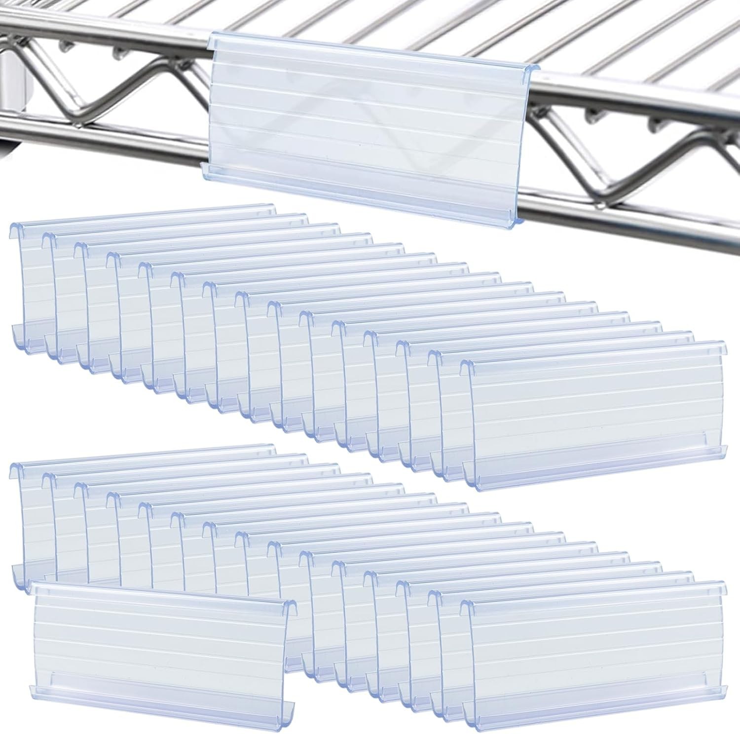 (100 pcs) Plastic Shelf Label Holder Clip On for Metro Wire Shelving 3" x 1 1/4"