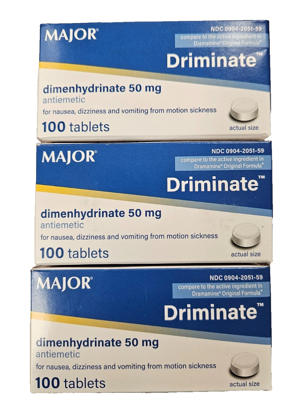 Driminate Motion Sickness Tabs 50mg 100ct ( 3 pack )  ^^ NEW LOOK ARRIVING!