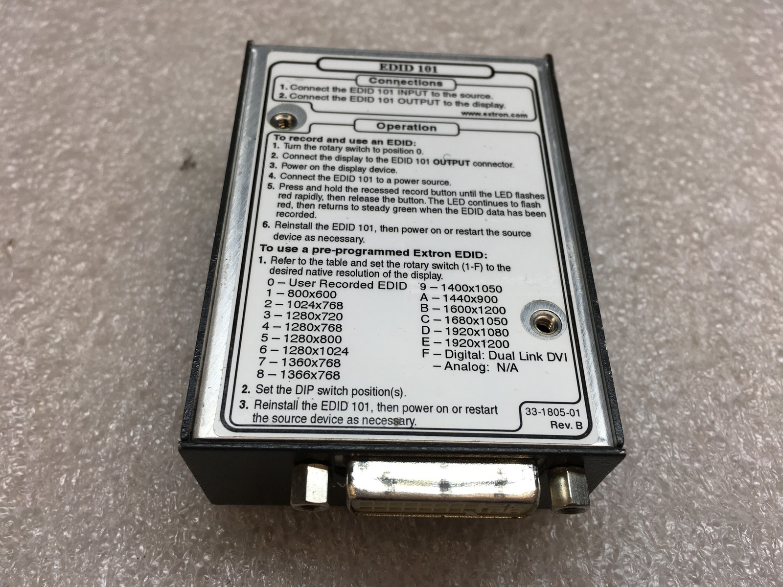 Extron EDID 101D DVI Emulator Minder for DVI & VGA Signal Management