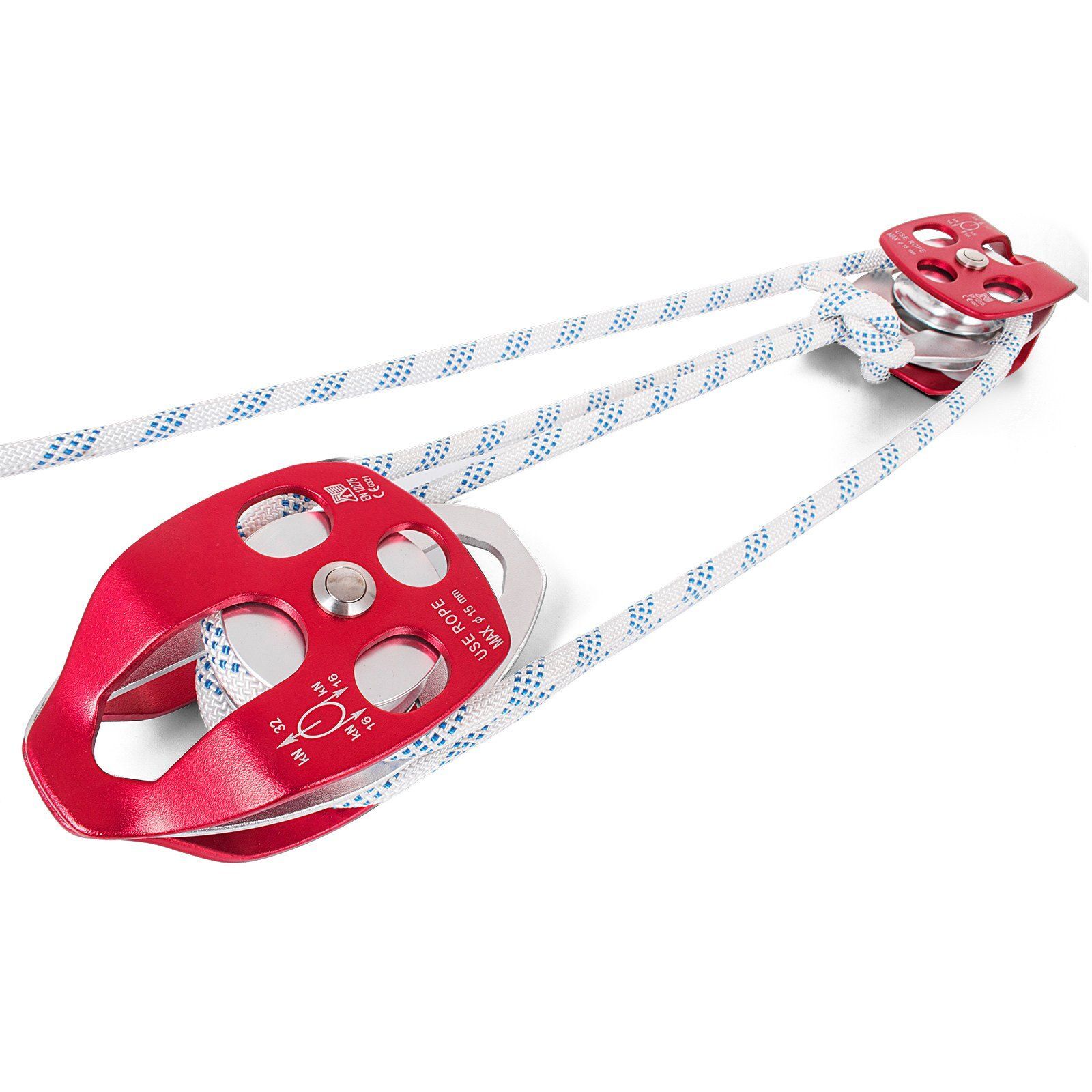 Twin Sheave Block&Tackle 1/2"x150' Twin Sheave Block w/Rope 30-35KN 6600-7705LBS