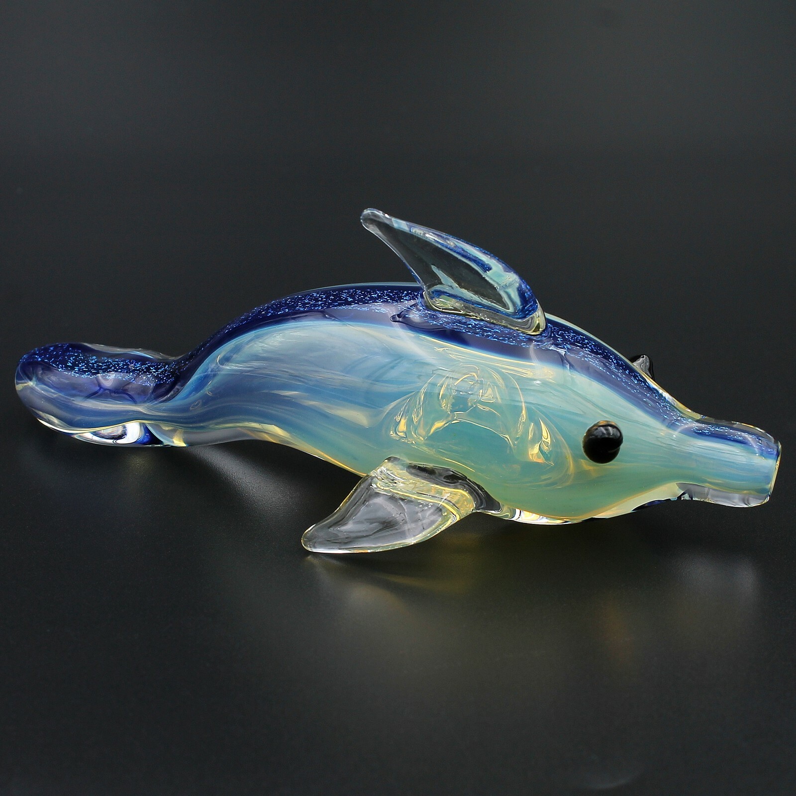 5" Glass Smoking Pipe "Dolphin" Fumed Glittery Tobacco Cute Blue Pipes Twinkling