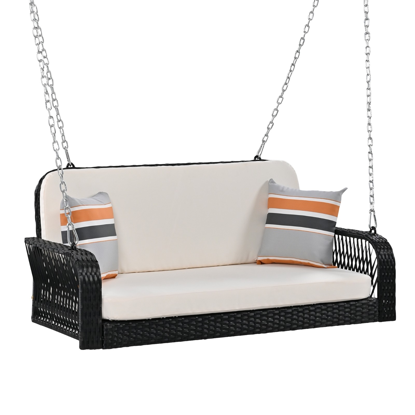 GO PE Wicker Porch Swing, 2-Seater Hanging Bench With Chains, Patio Furniture Sw