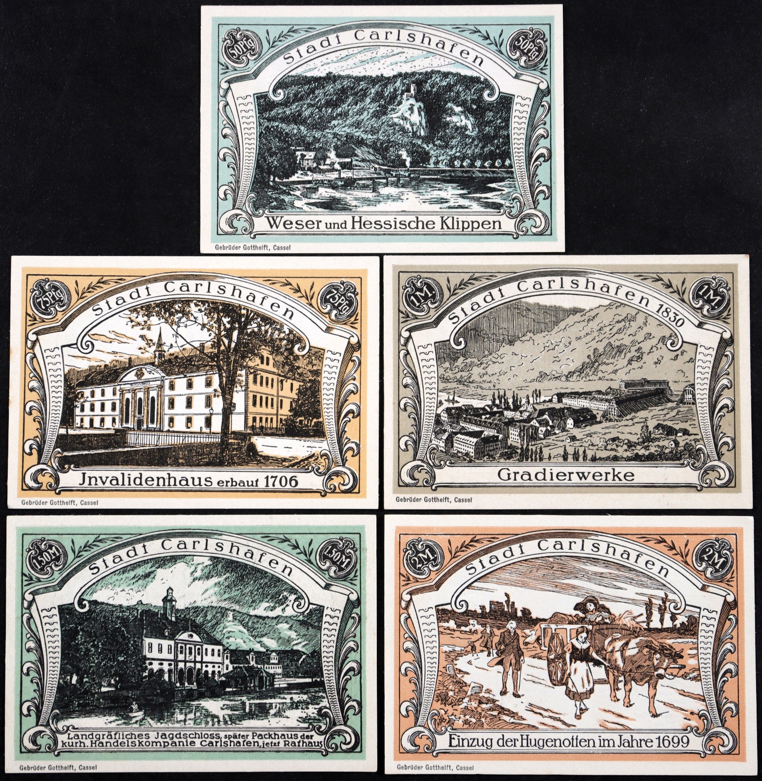 CARLSHAFEN / BAD KARLSHAFEN 1921 "Huguenots" Complete Series Notgeld Germany