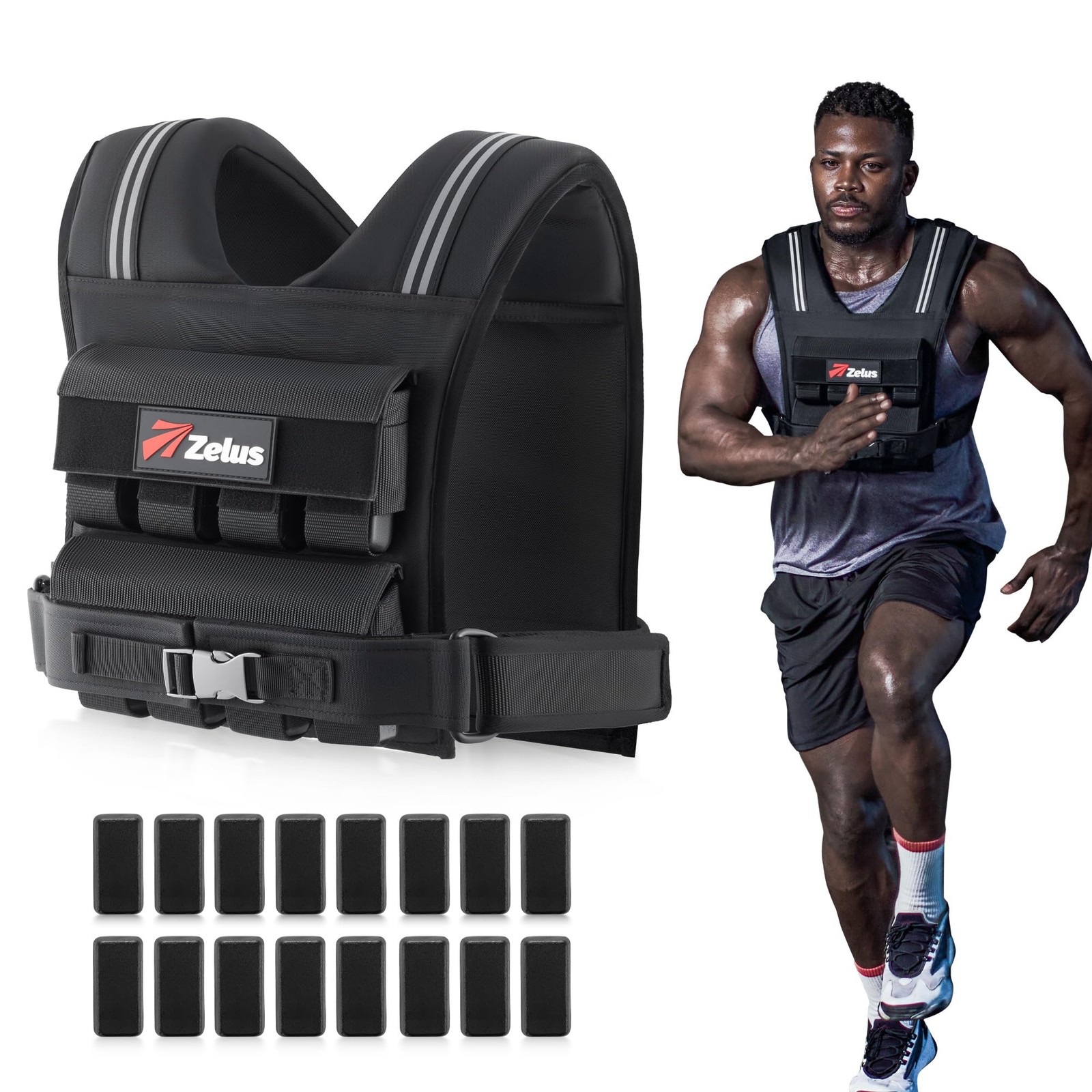 ZELUS Weighted Vest Men, 23/36/45 lb. Weight with 10/16/20 36LB, Black