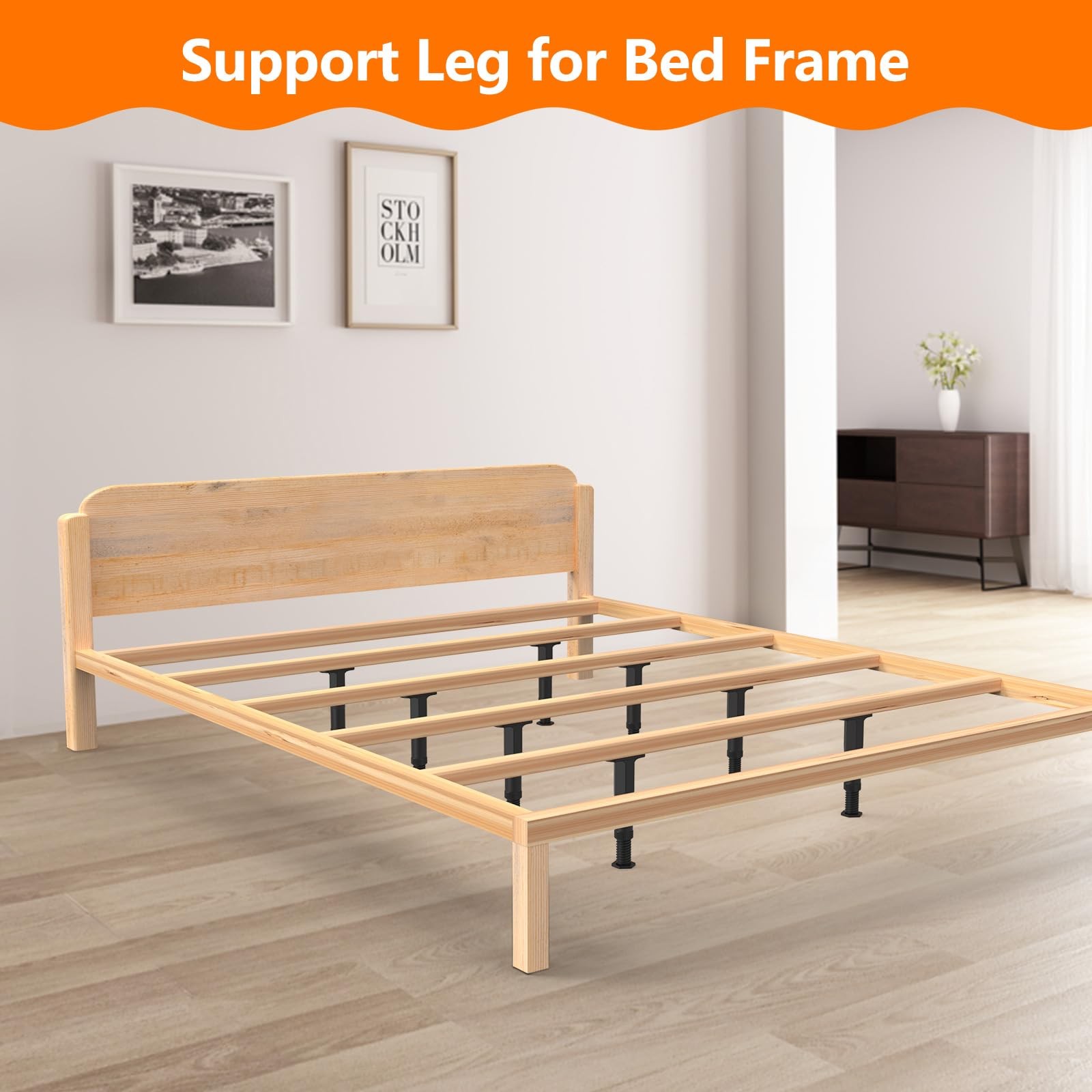 4 PCS (8.3"-14.5") Adjustable Bed Frame Support Legs, Frame Center Slats Heav...