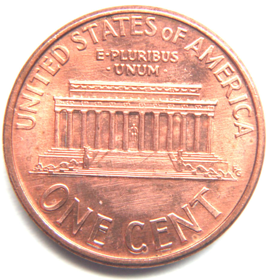 1995 Lincoln Memorial Cent Struck through thru grease RED