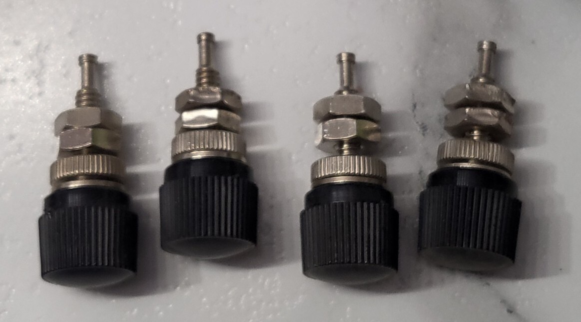 4 Vintage Black Speaker Terminals Banana Jacks Binding Posts