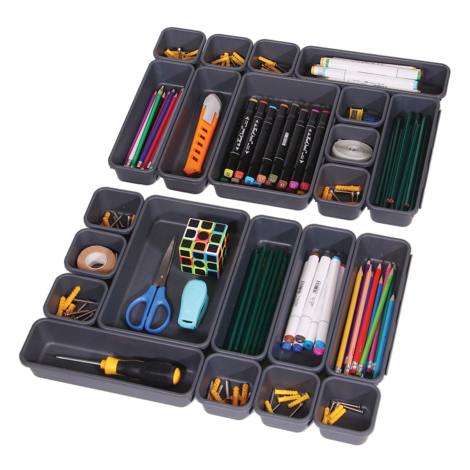 Best Set of 22 Interlocking Desk Drawer Organizer Tray Dividers Plastic Shallow