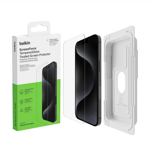 Belkin Tempered Glass Screen Protector iPhone 15/14 Pro 9H + Easy Align Tray