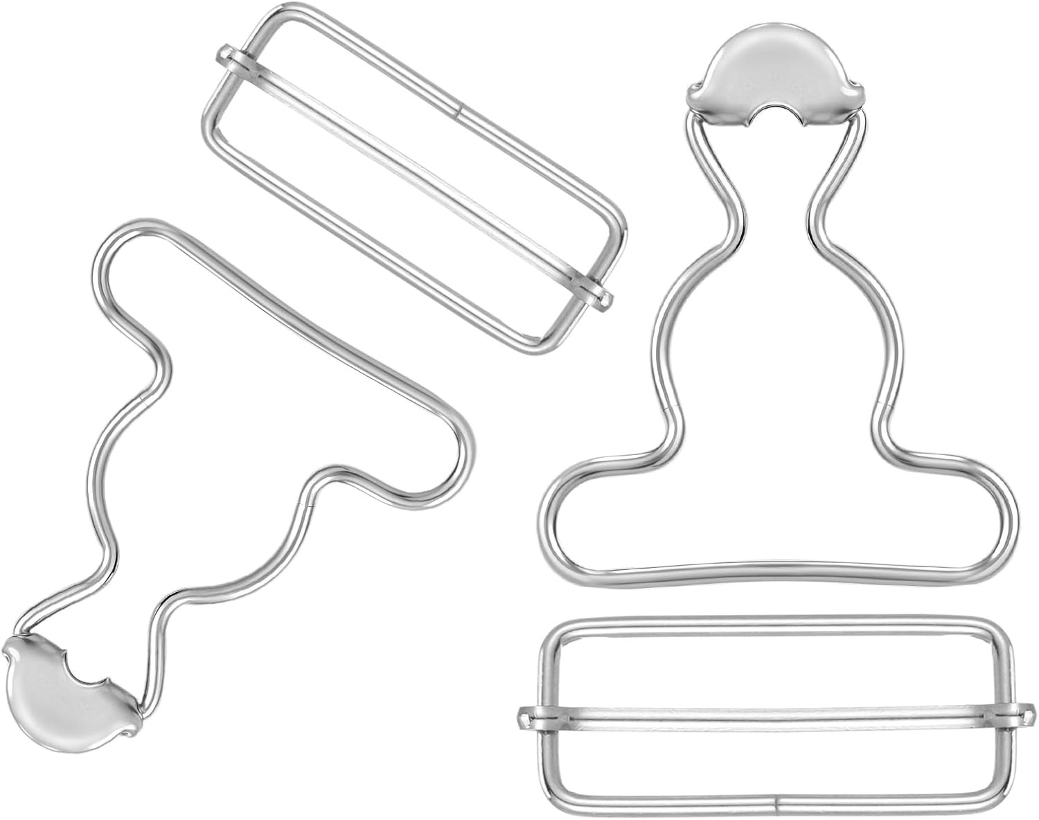 2 Pairs Metal Overall Buckles, Adjustable No-Sew Clasp Clips with Rectangle Hook