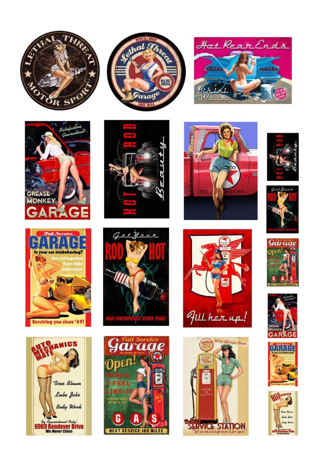 1:25 G scale model garage auto shop pin up signs posters