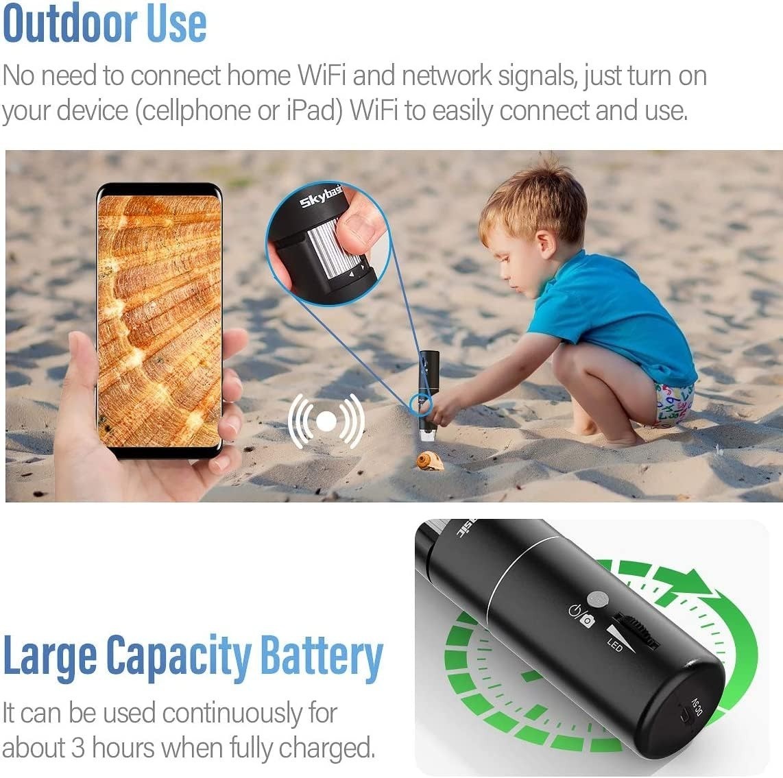 Skybasic Wireless Digital Microscope 50X-1000X HD USB WiFi Portable