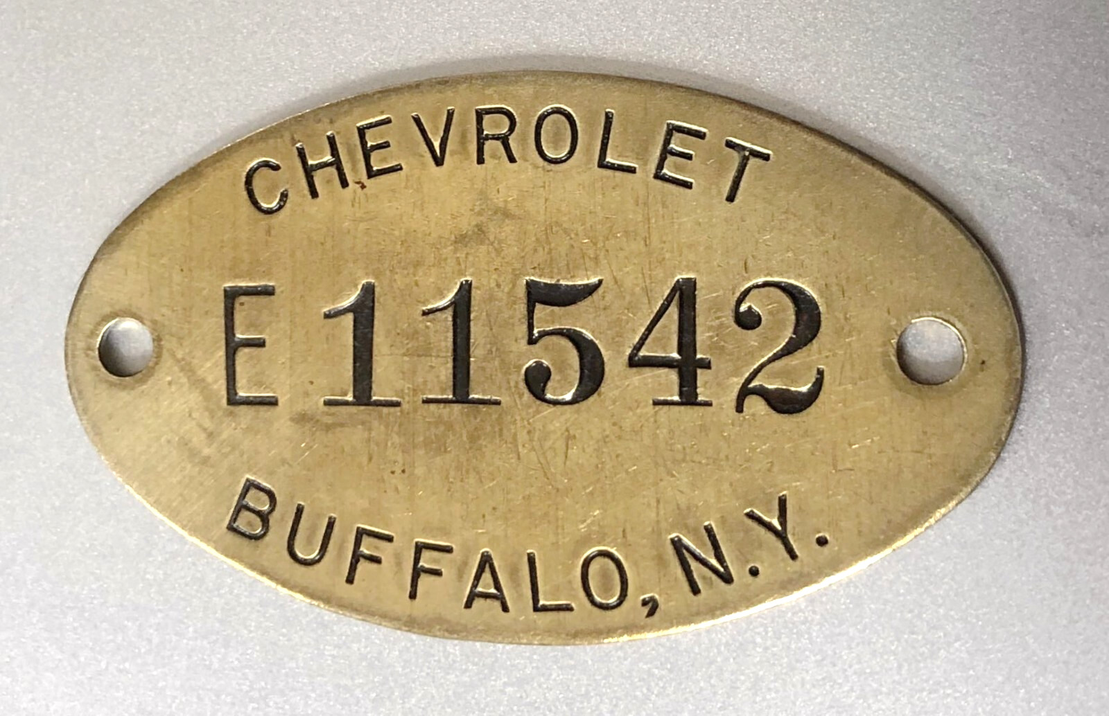 Vintage CHEVROLET BUFFALO NY Brass Property or Equipment Tag; Automotive Factory