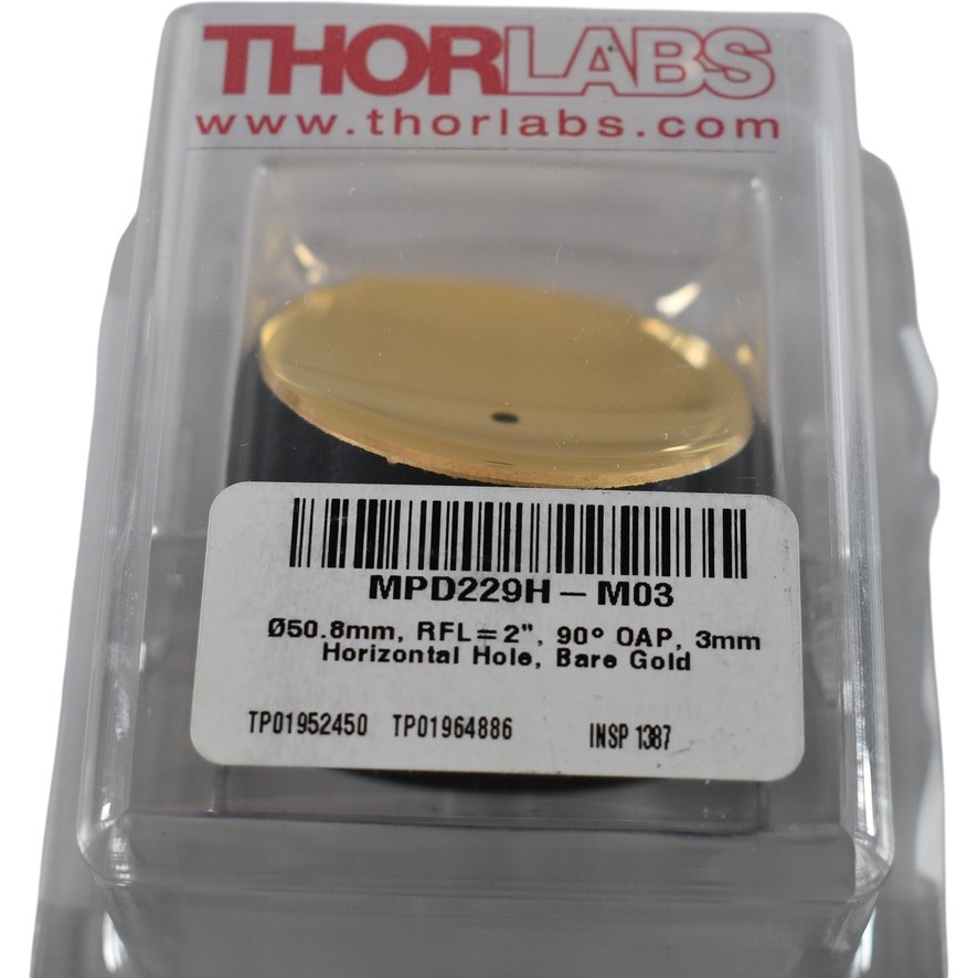 NEW Thorlabs MPD229H-M03 90 Off Axis Parabolic Mirror Bare Gold 3mm Hole 50 8mm
