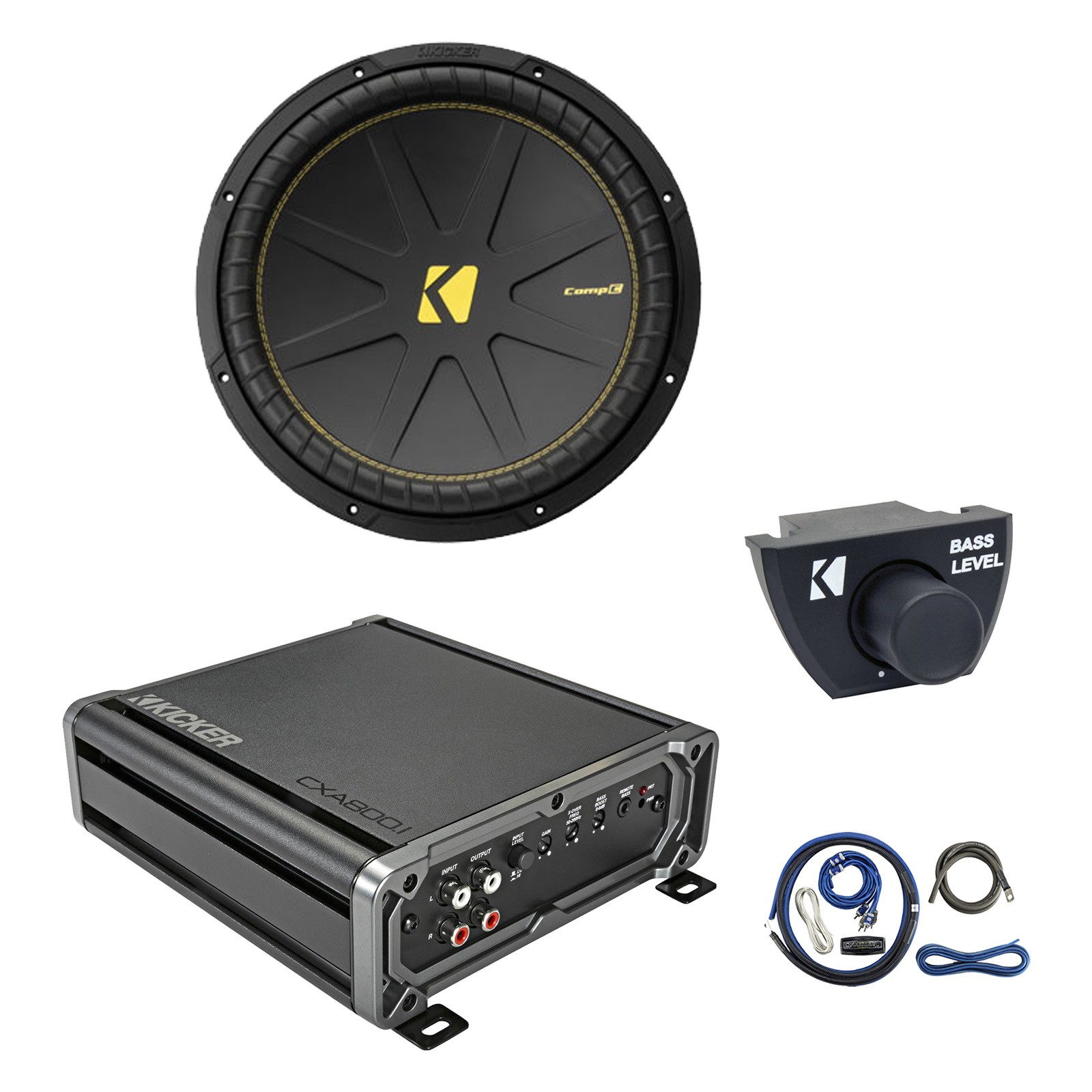 Kicker CXA800.1 800W Mono Amplifier, Remote, Install Kit, 15" 900W Subwoofer
