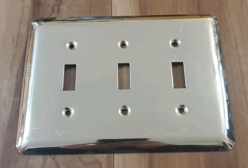 LHMC 2003 Metal Triple Switch Plate Cover Brass Tone