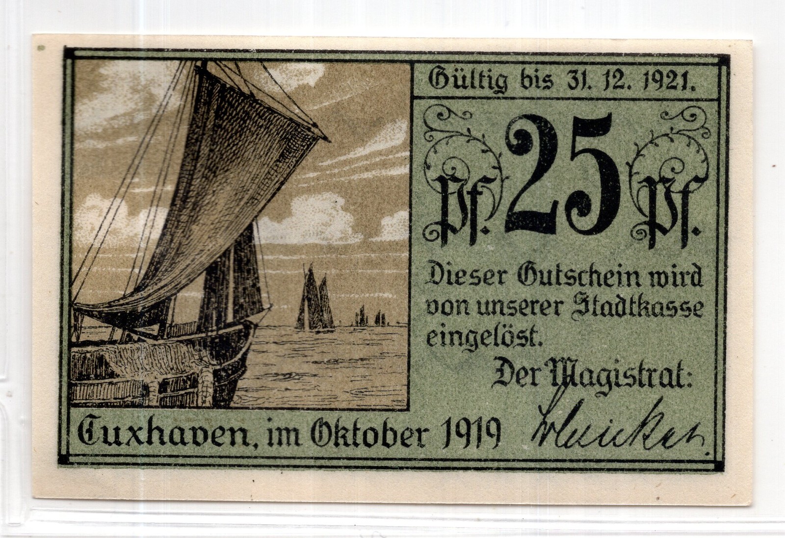 1919 Germany Cuxhaven Notgeld 25 Pfennig Note (NG1143)