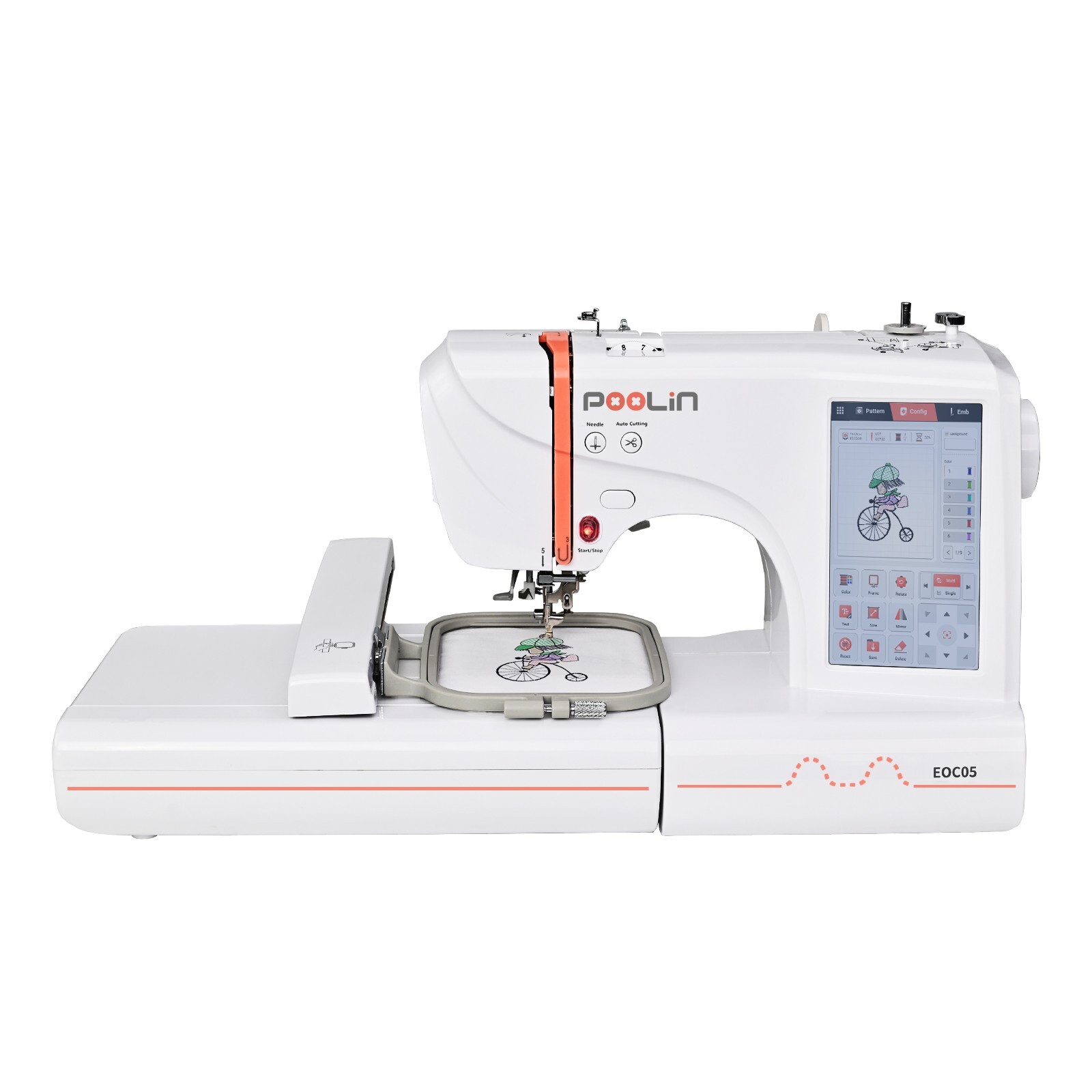 Poolin EOC05 4 x 9in Embroidery Machine Computerized 7in Large LCD Touch Screen