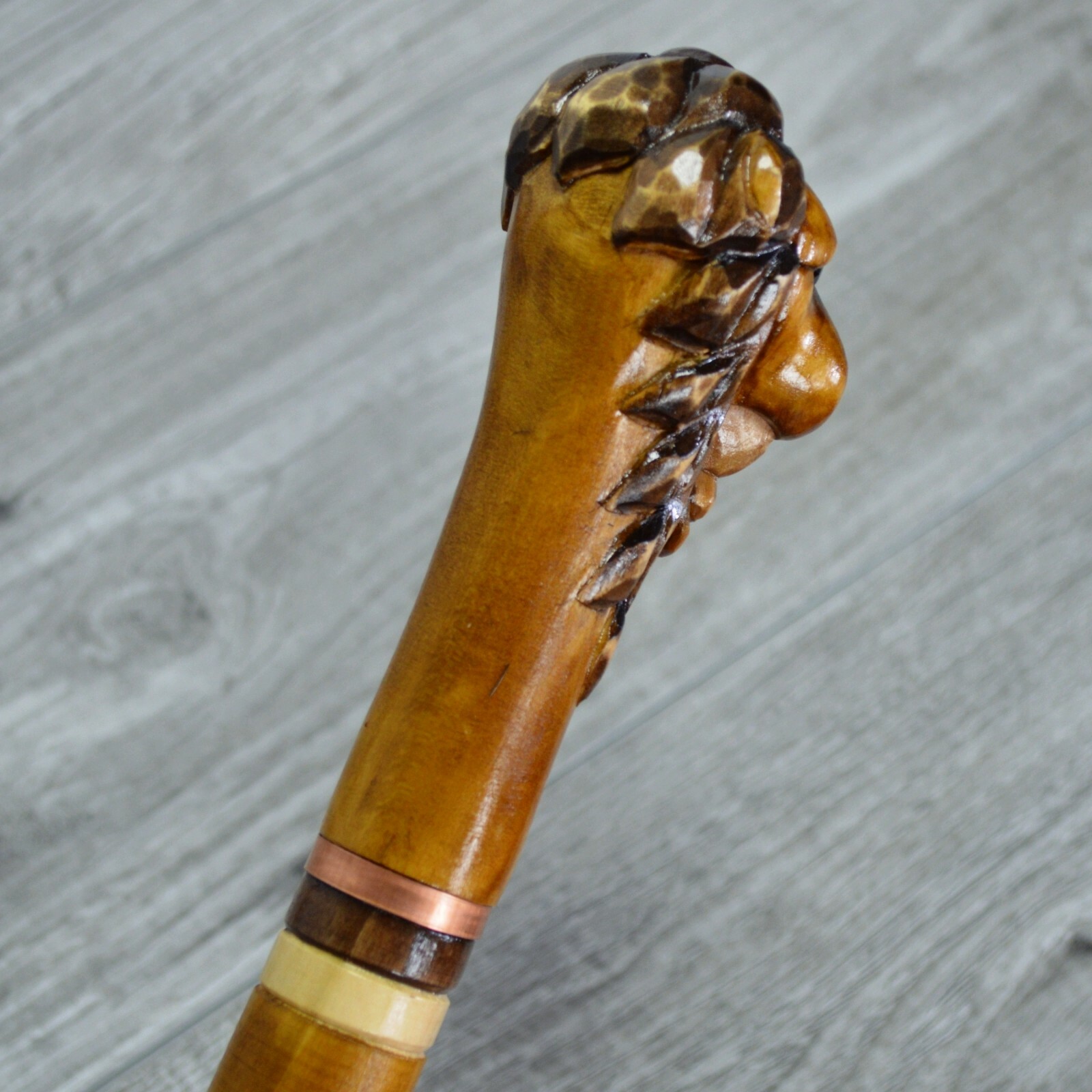 Cane Walking Stick Wooden carved Handmade - Lion Head