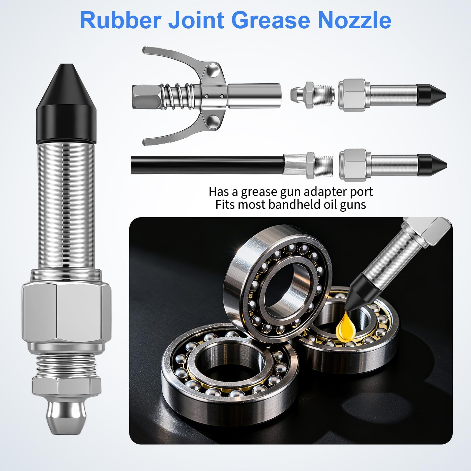 5PCS Grease Gun Needle Tips Accessories Kit, 1 Grease Needle Dispenser, 1 Rub...