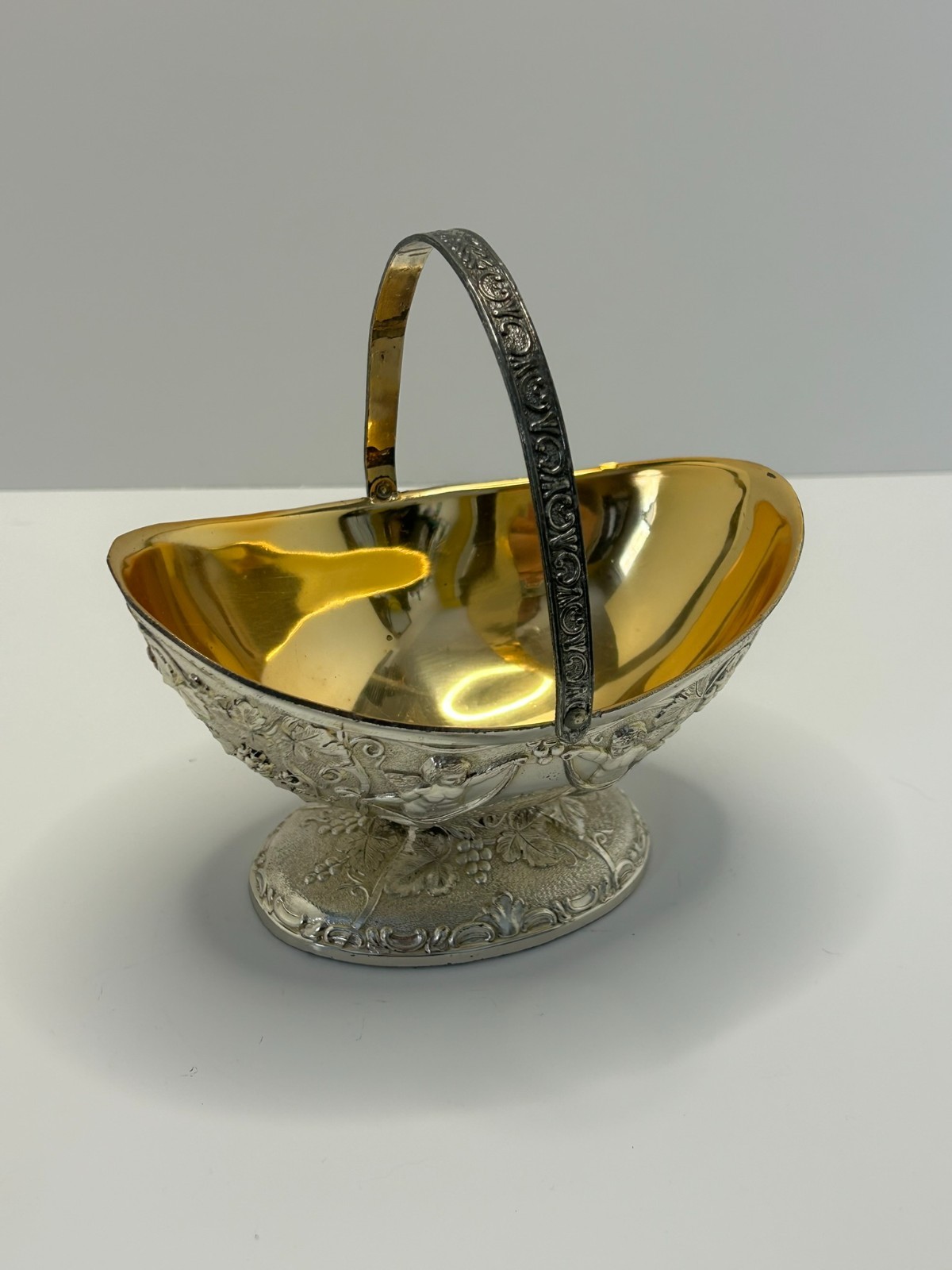Vintage Silver Plate and Goldwash Corbell & Co. Handled Basket Repousse 60's