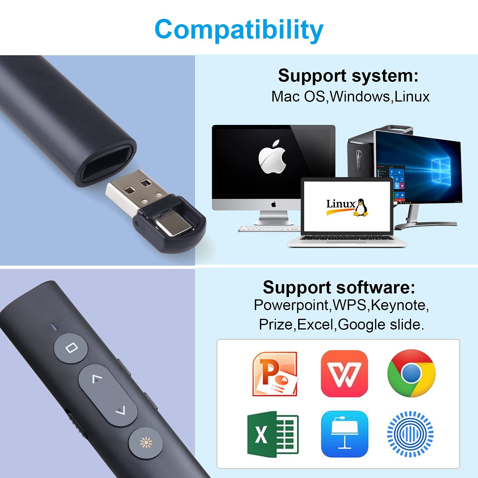 Presentation Clicker Presentation Remotes, Type C/USB A 2 in 1 Pointer, Remot...
