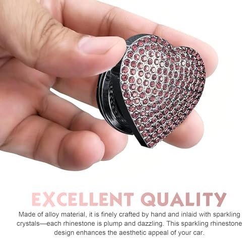 Bling Push Start Button Cover, Heart-Shaped Engine Sticker with Diamond, pink