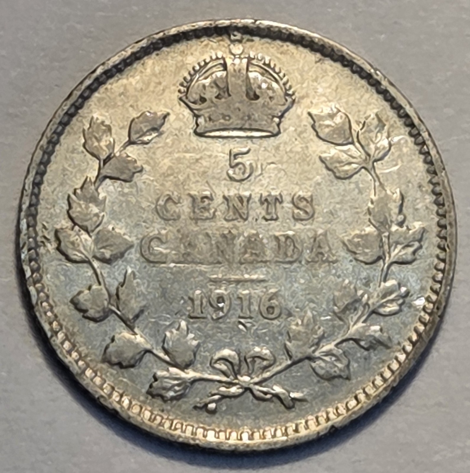 About Uncirculated nicer Low Mintage 1916 Canadian 5 Cents Canada, cleaned