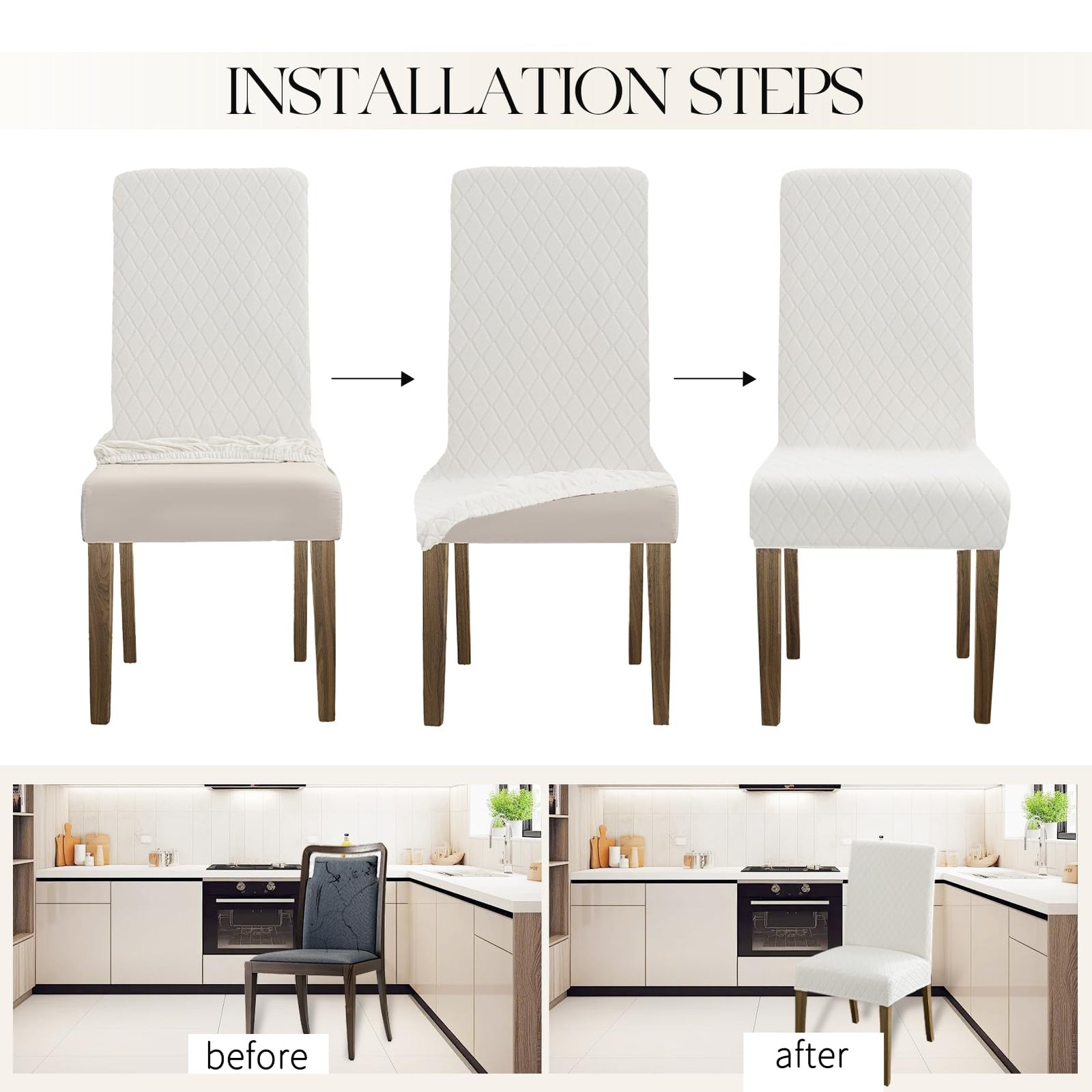 MOSAYT 100% Waterproof Dining Room Chair Covers XL - 4 Pack, Diamond-white