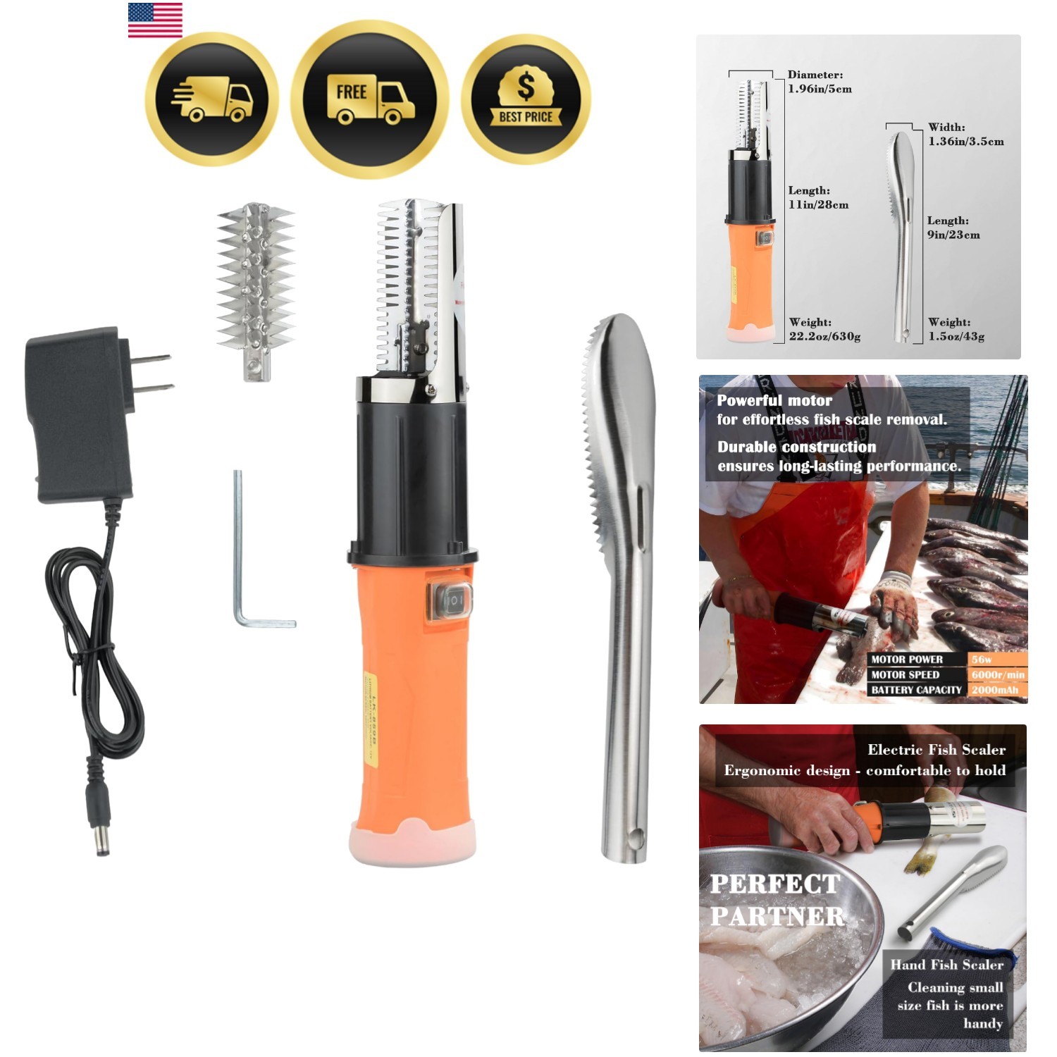 Cordless Electric Fish Scaler Tools,Built-in 12v Rechargeable Battery,2 Cutte...