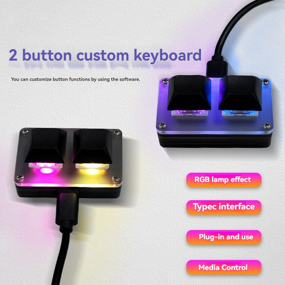2 Key Mini Keyboard for Copy and Paste, Programmable User De9801