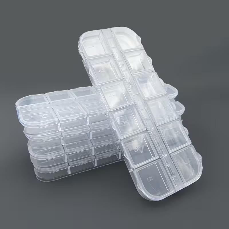 10pcs Clear 12 Compartment Transparent Storage Box With Lid For Small Beads Deco