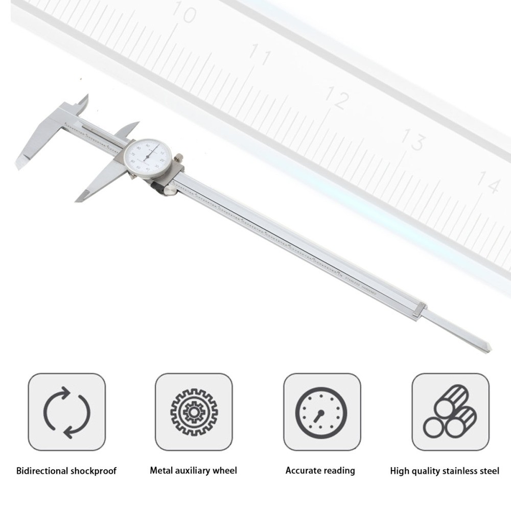 12'' Large Dial Caliper Shockproof Calipers Ruler Stainless Steel With Case