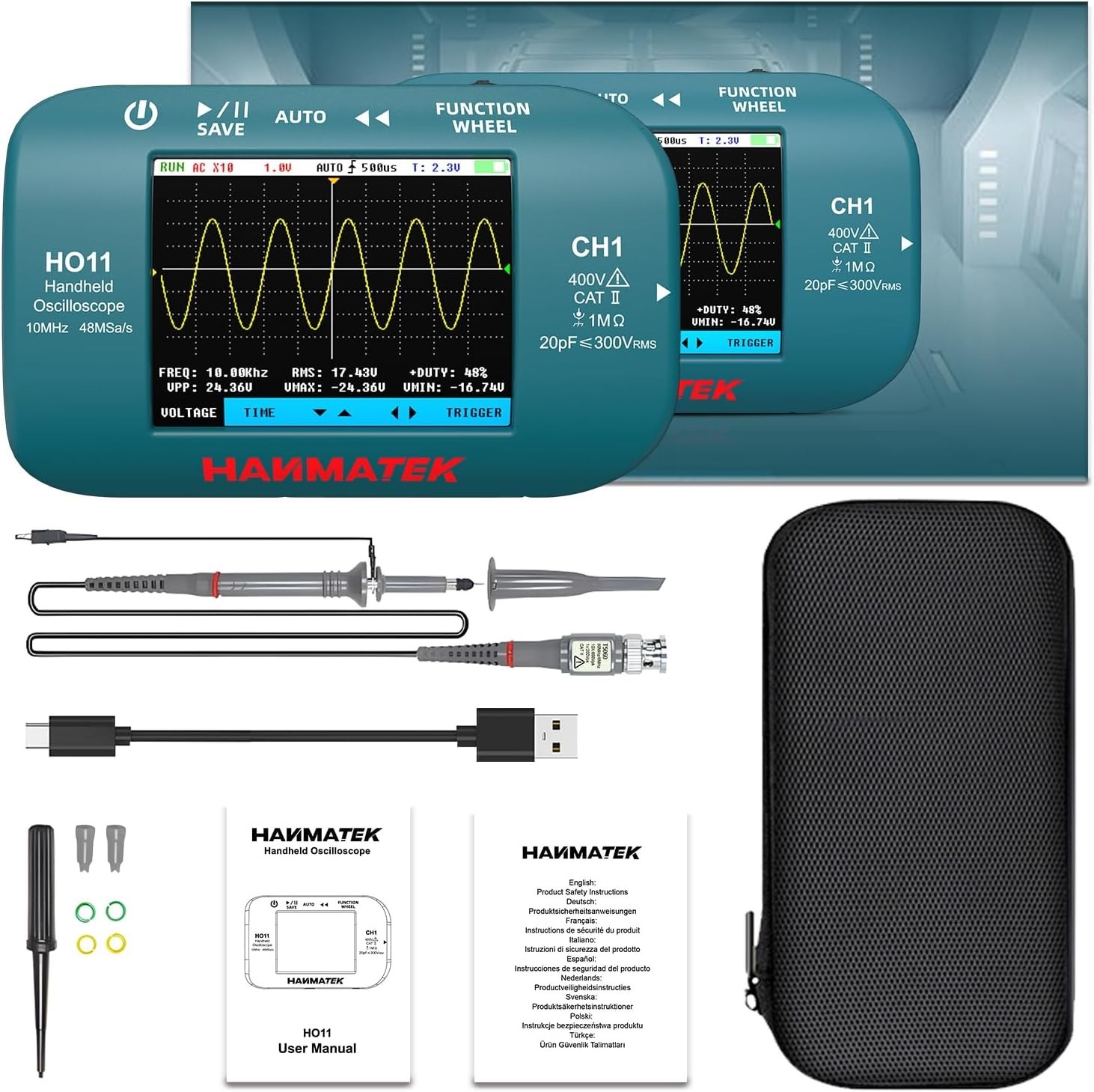 Handheld Digital Oscilloscope 10MHz Bandwidth 48MSa/s High-Precision Sampling