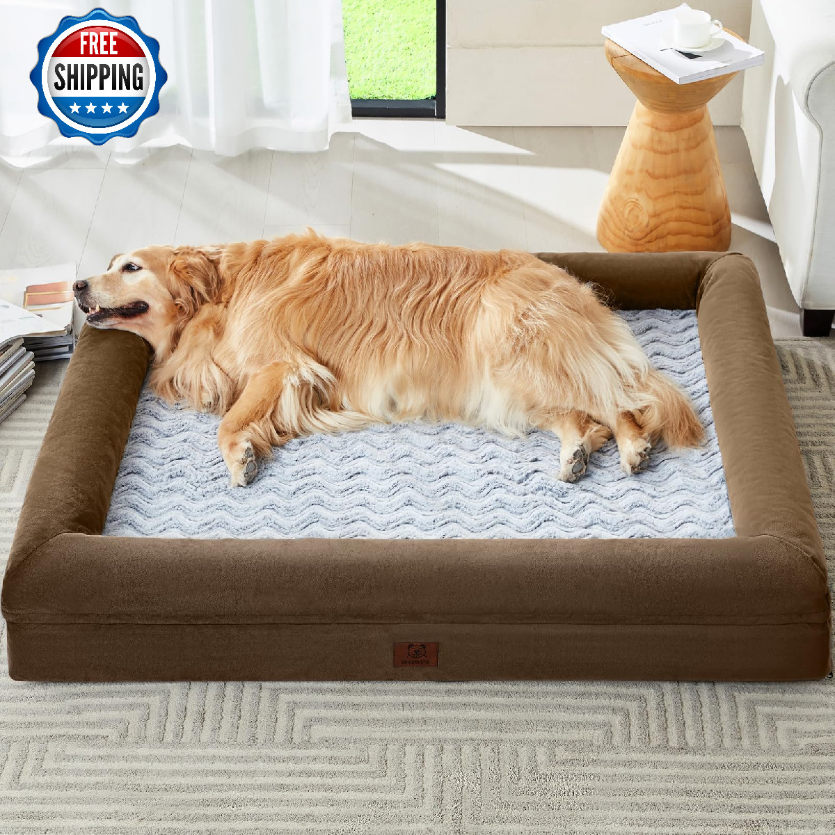 WNPETHOME XL Orthopedic Dog Bed, Washable, Waterproof Cover, Bolster Sides