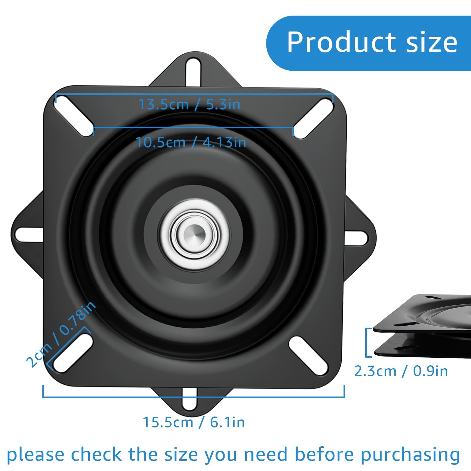 2 PCS 6 Inch HeavyDuty Square Bar Stool Rotating Plate Replacement 360 Base