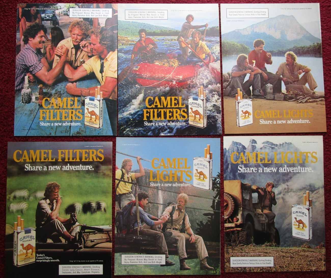 Lot of 6 Different CAMEL Cigarettes Tobacco Print Ads ~ Share A New Adventure