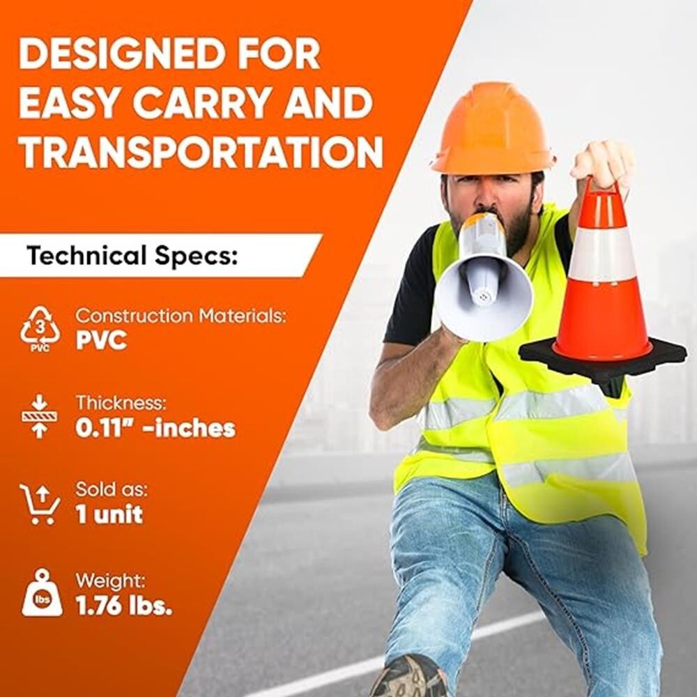 Pyle 12" PVC Cone - 12 Pieces High Visibility Structurally Stable for Traffic