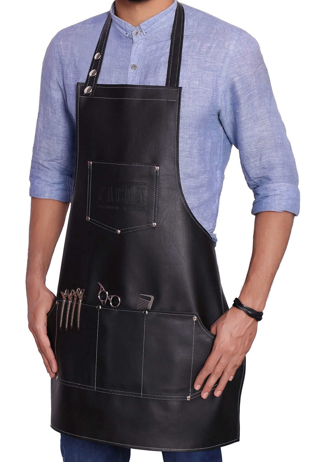 Facón Professional Leather Hair Cutting Hairdressing Barber Apron Cape for Sa...