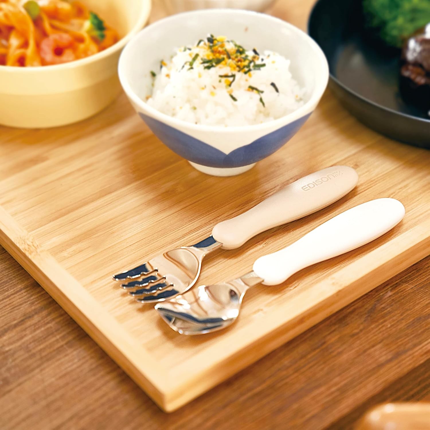 Edison Mama Noodle Falling Prevention Fork and Spoon Mango and Peach