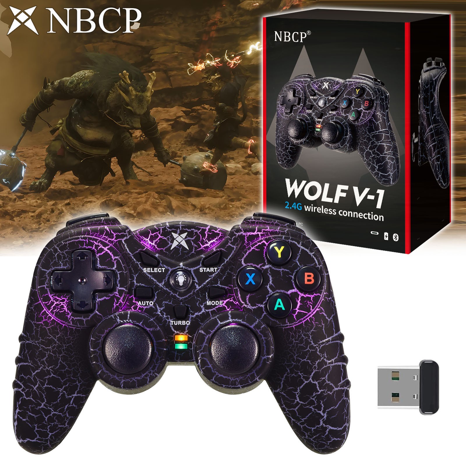 2.4GHz RF Wireless Gaming Controller LED Vibration for PC/PS3