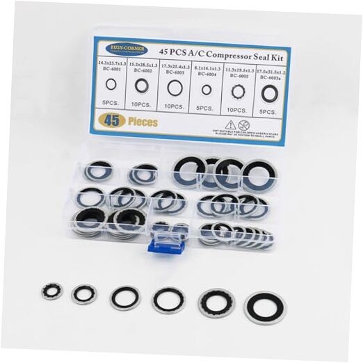45PCS Car AC O Ring Kit,6 Type Sizes A/C O Ring Assortment Kit for A/C