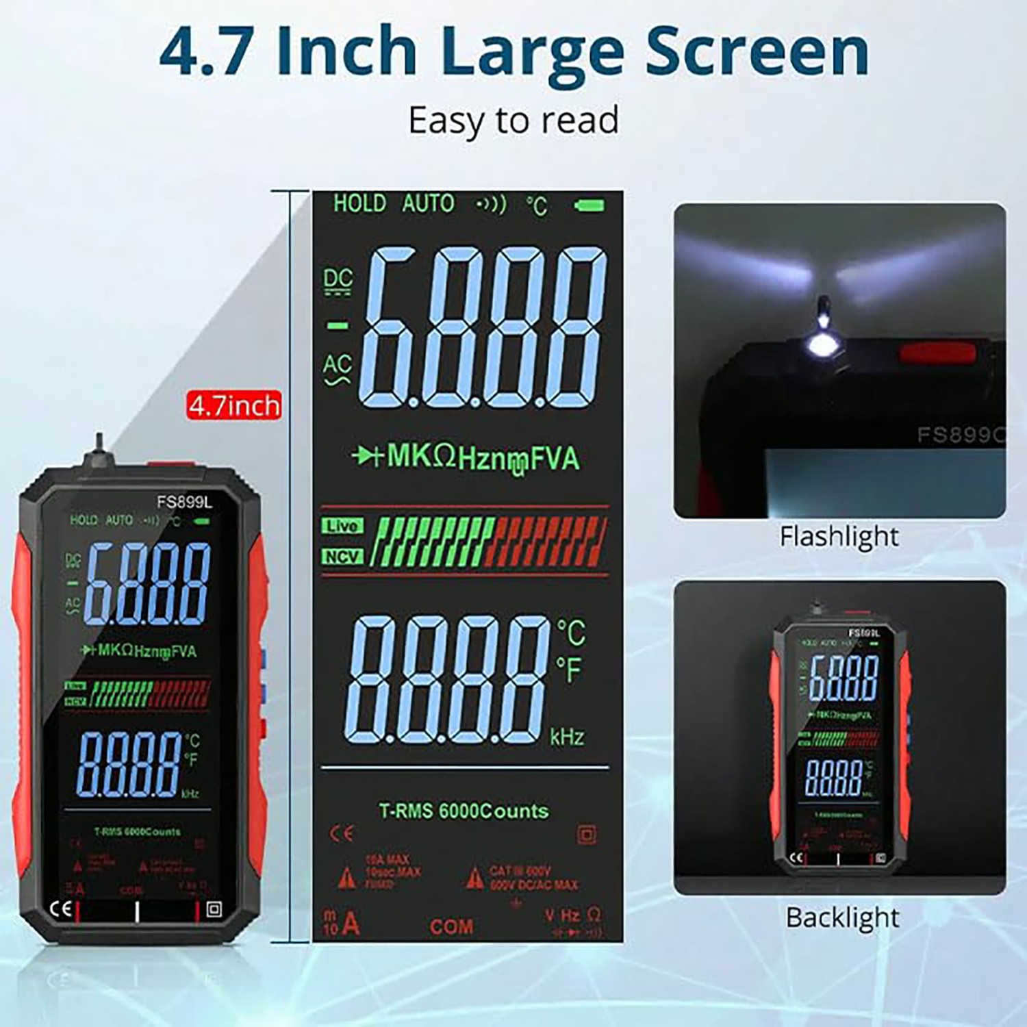 USB Rechargeable Digital Multimeter 6000 Counts Large Color Screen & Backlight