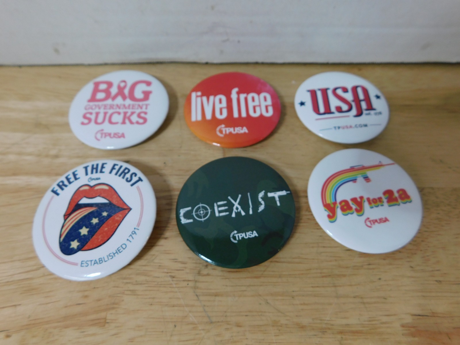 NOS Six Turning Point USA 2.25" Political Pinback Buttons, Charlie Kirk, 11/19
