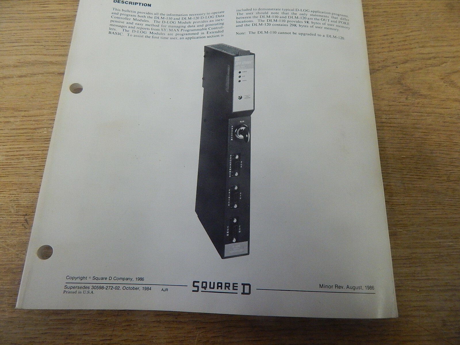 Square D 30598-272-03 SY/Max DLM-110 Controller Module Instruction Bulletin