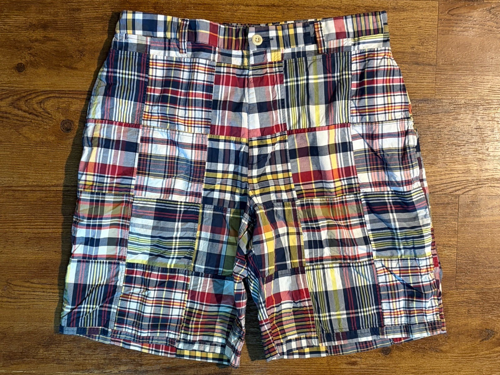 Vtg Nautica Men's 34x9 Plaid Madras Patchwork Clipper Shorts Relax Fit Preppy